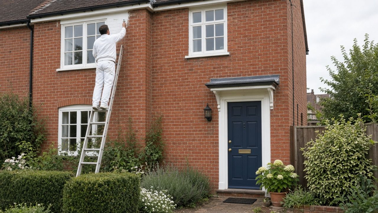Ladder against a brick house during exterior painting